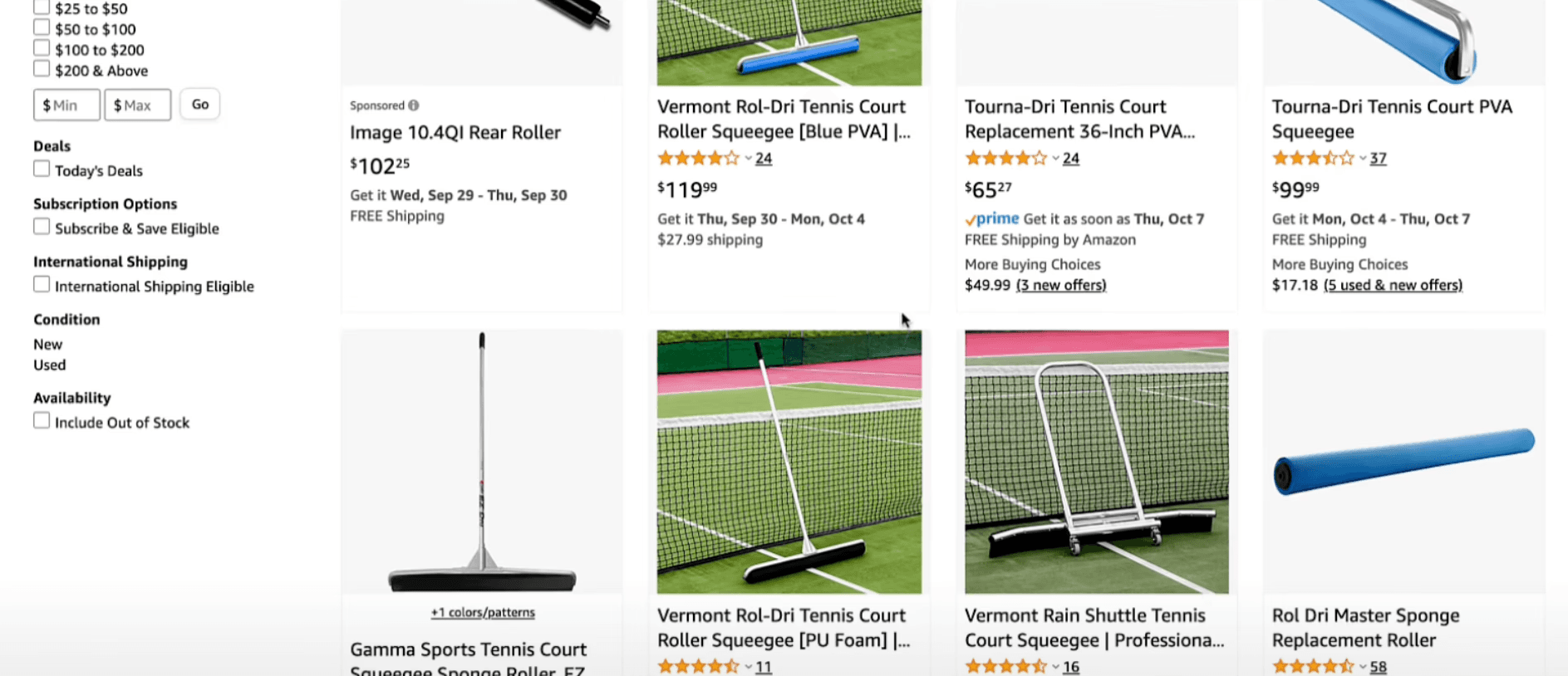 Rouleaux pour sécher les courts de tennis, une catégorie à potentiel sur Amazon avec peu de saturation