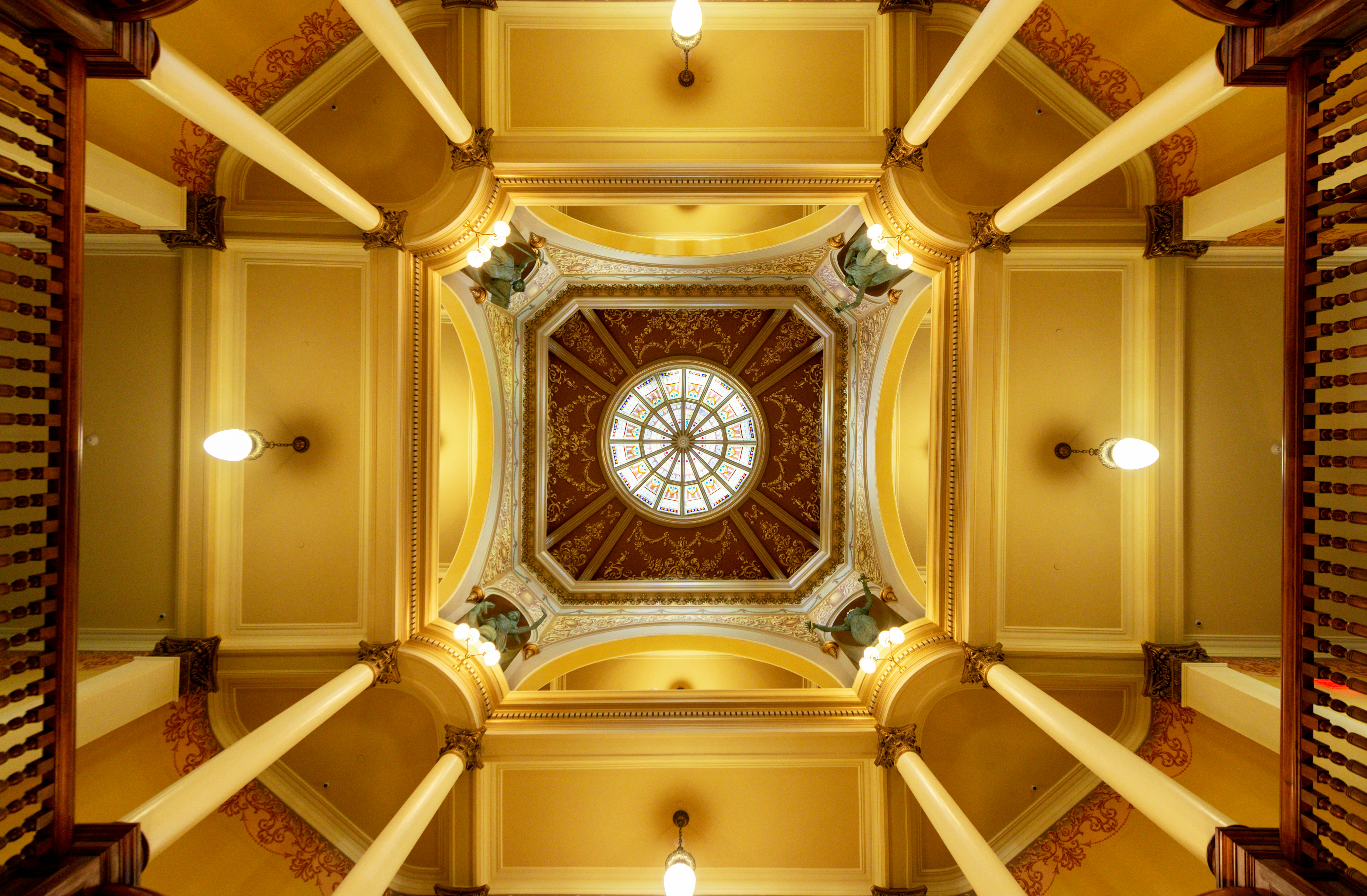 a view of a ceiling in a building