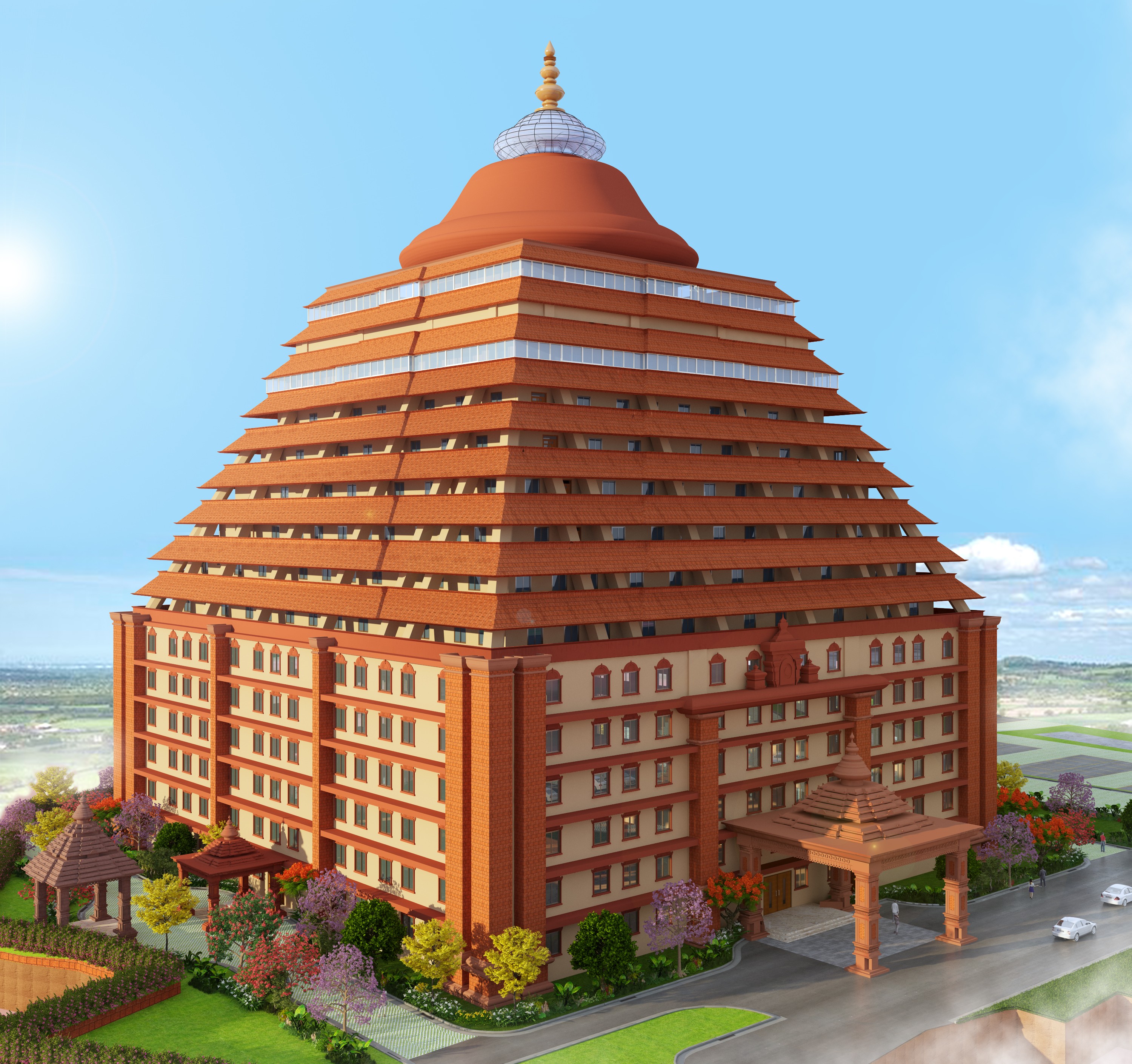 Aerial view of a winding road cutting through rocky terrain and sandy landscape.