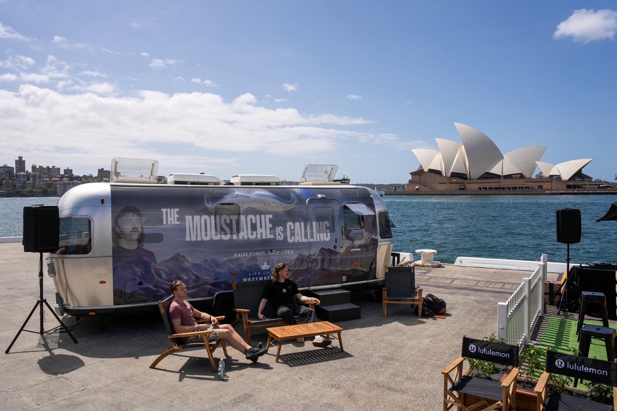 Airstream trailer with "The Moustache is Calling" on side