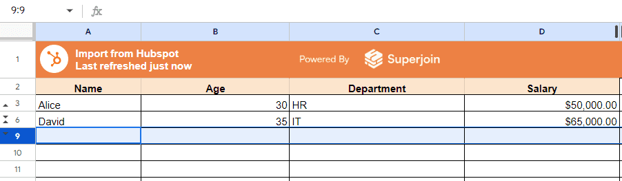 Press Ctrl + Alt + 9. The selected rows will be hidden immediately.