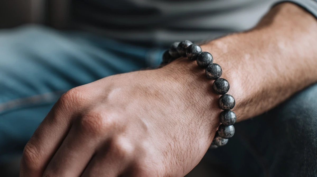 Hematite bracelet worn on wrist