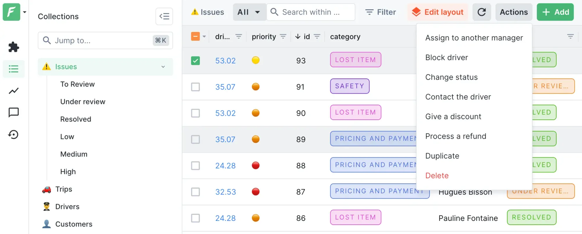 Forest Admin custom actions dropdown list