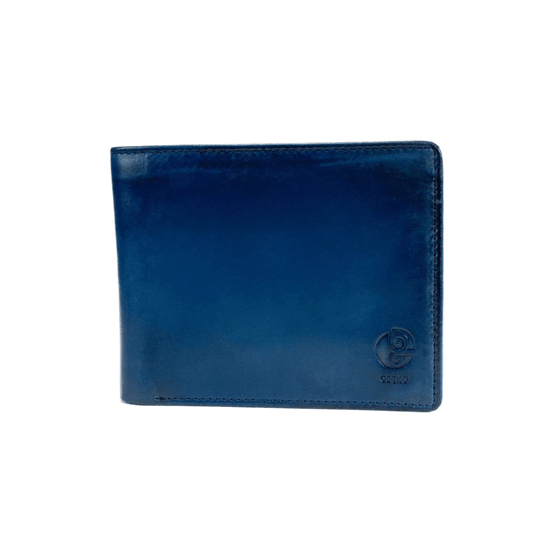 Teal leather wallet on a white background