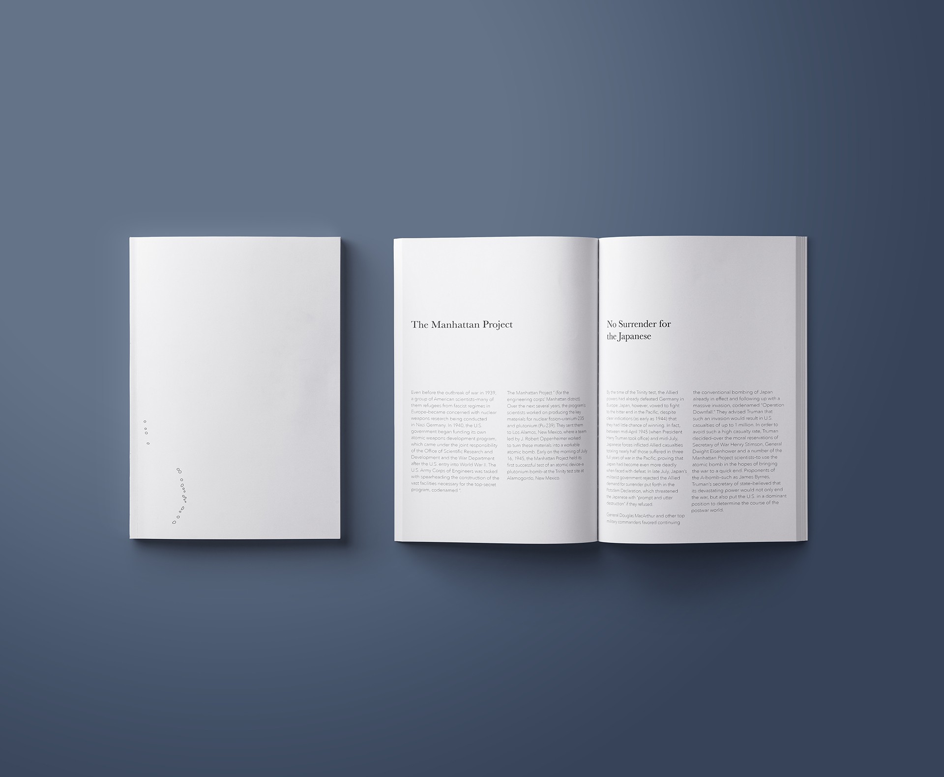 book with text about The Manhattan Project and No Surrender for the Japanese
