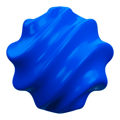 A vibrant, glossy purple 3D abstract shape with swirling, wavy surfaces, resembling a twisted, smooth sculpture, floating against a plain backdrop.