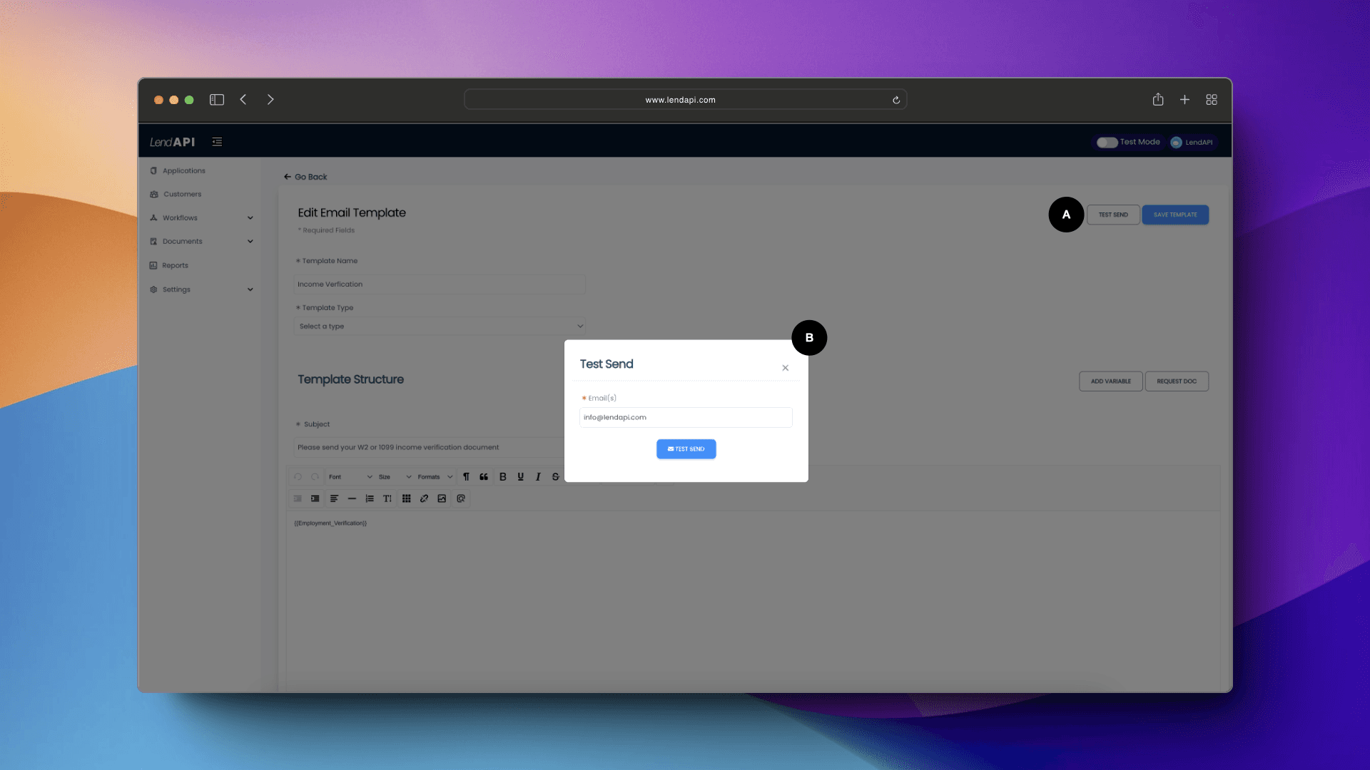 LendAPI Email Template - Email test send