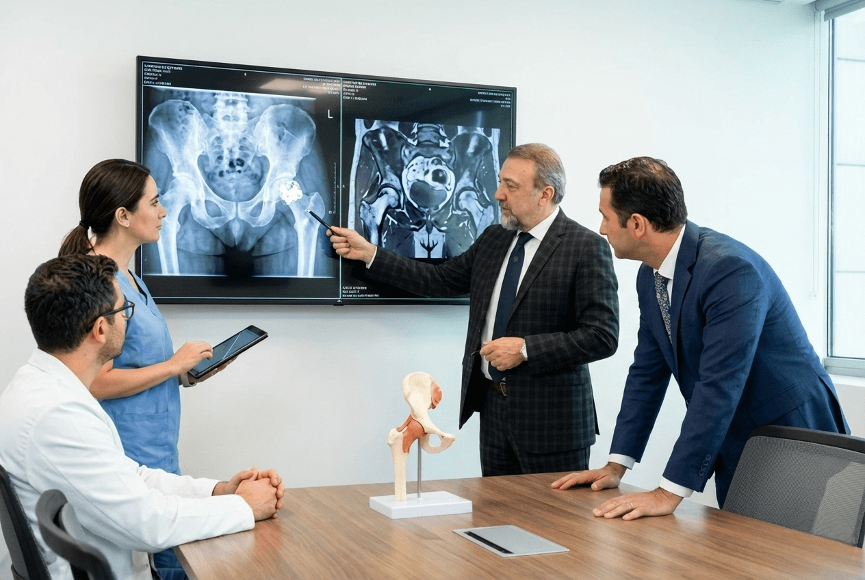 Hip specialist Dr. Farid Ghasemzadeh planning comprehensive hip pain treatment in Dubai.