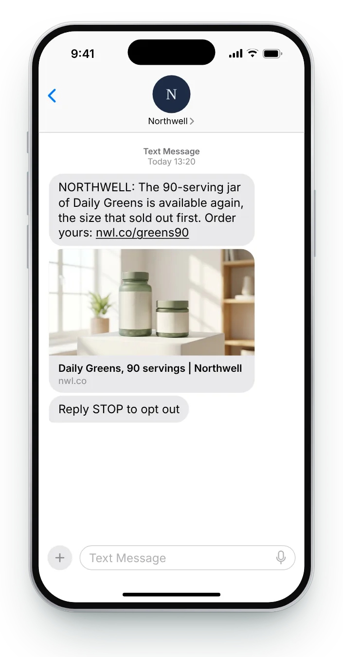 The bigger jar returns back in stock text on an iPhone
