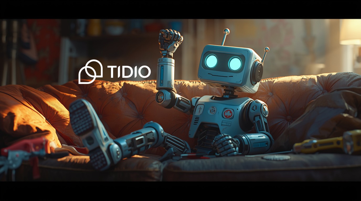 A 3D cartoon robot sitting lazily on a couch