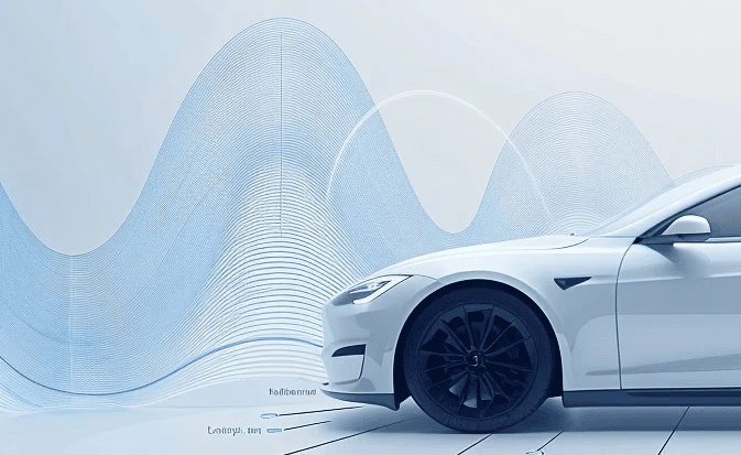 Voiture électrique futuriste avec des visualisations de données en arrière-plan, symbolisant une technologie avancée de véhicule électrique, des analyses de performance et l'avenir de l'électromobilité en Suisse.