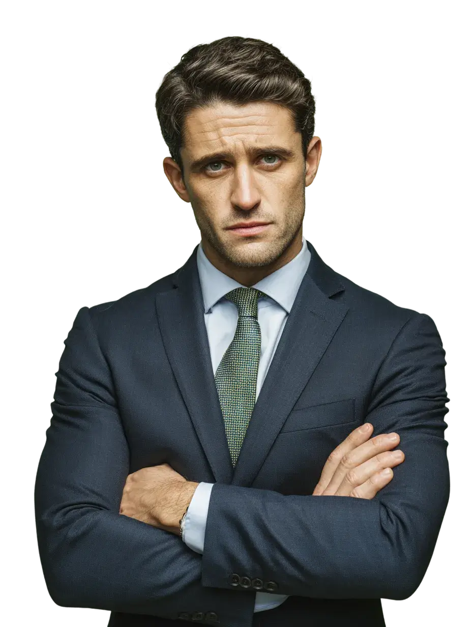 Agent public en tenue professionnelle, bras croisés, expression préoccupée, représentant les fonctionnaires accompagnés.