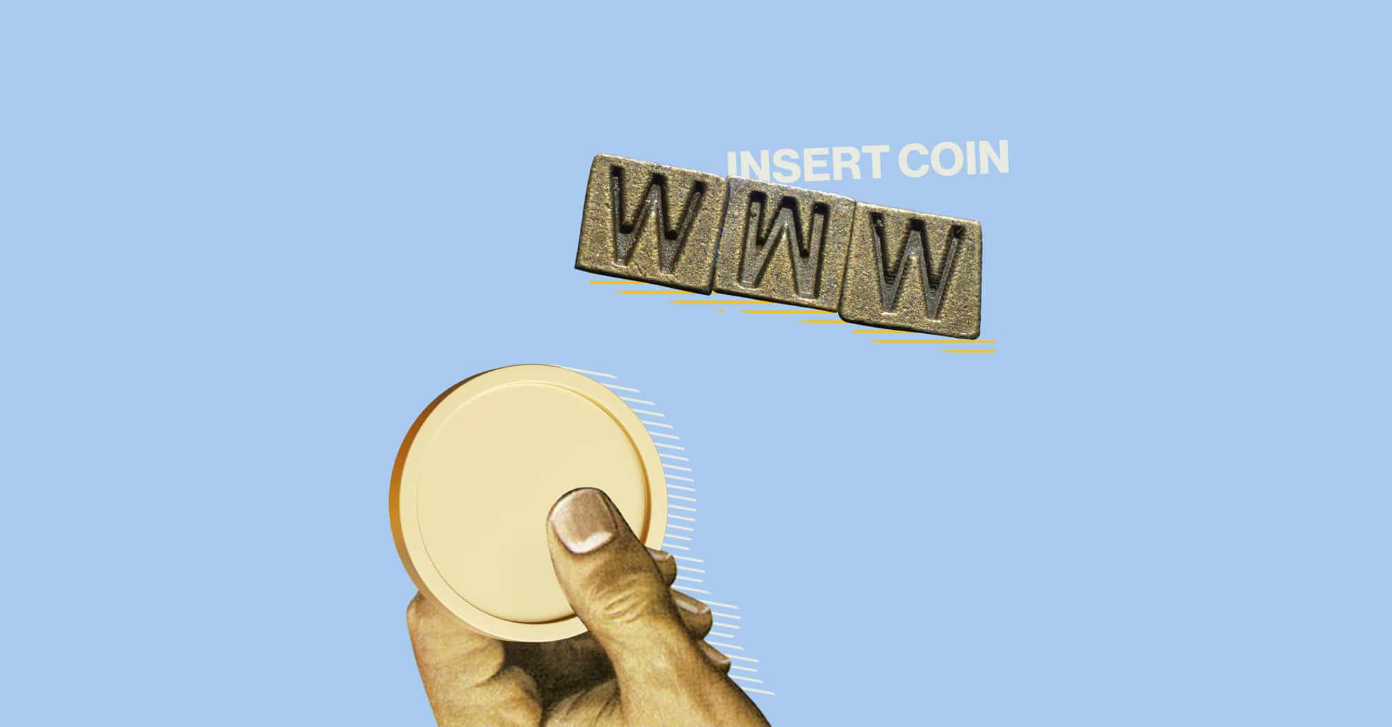 Mano insertando moneda con letras WWW, concepto de internet.