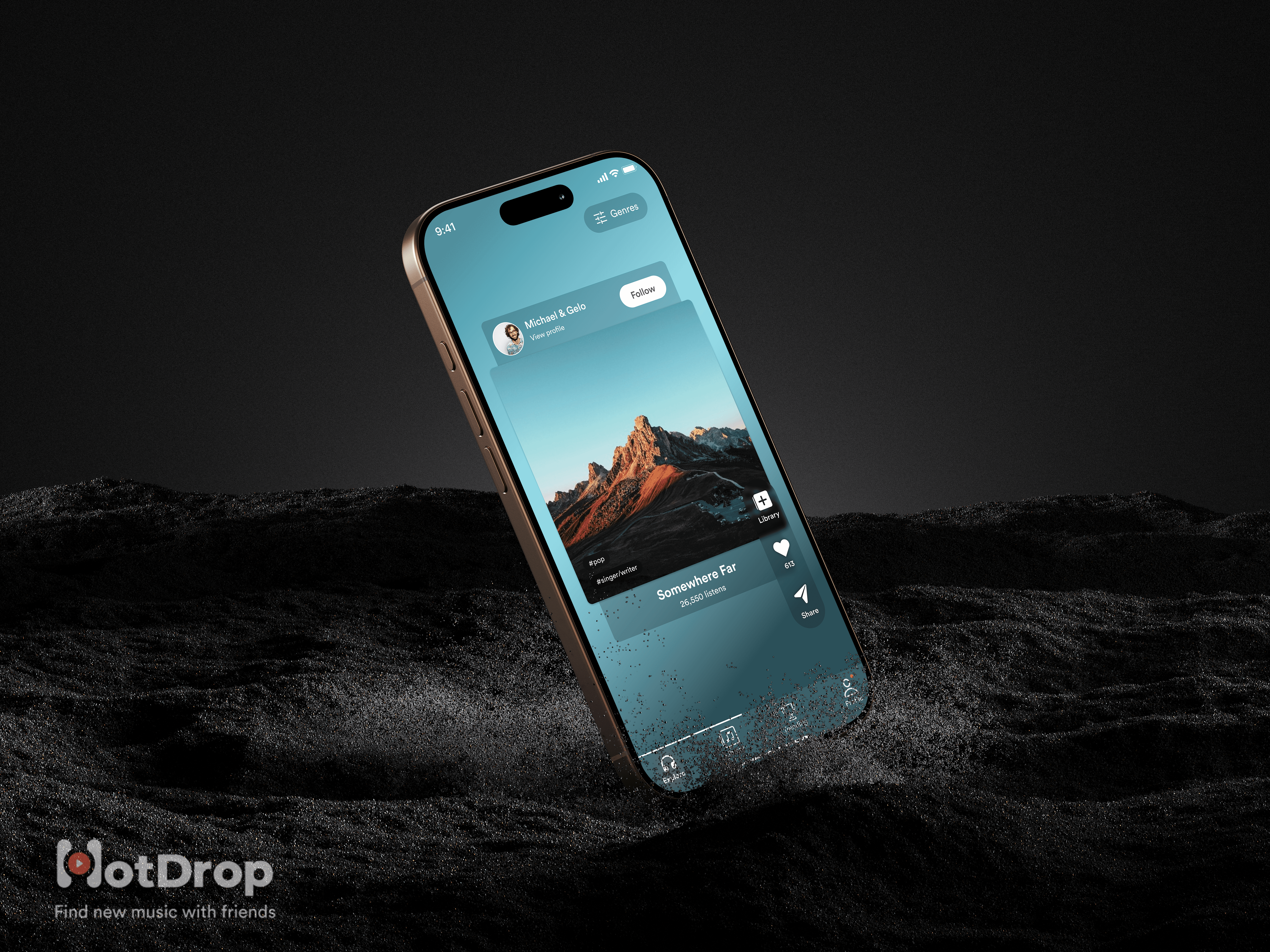 A mockup of an iPhone placed on a chair's back
