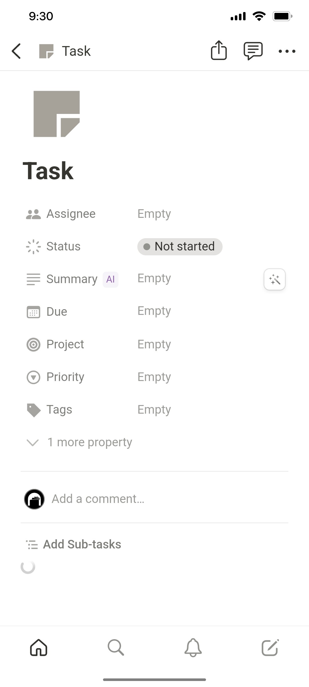 Notion App Task Screen