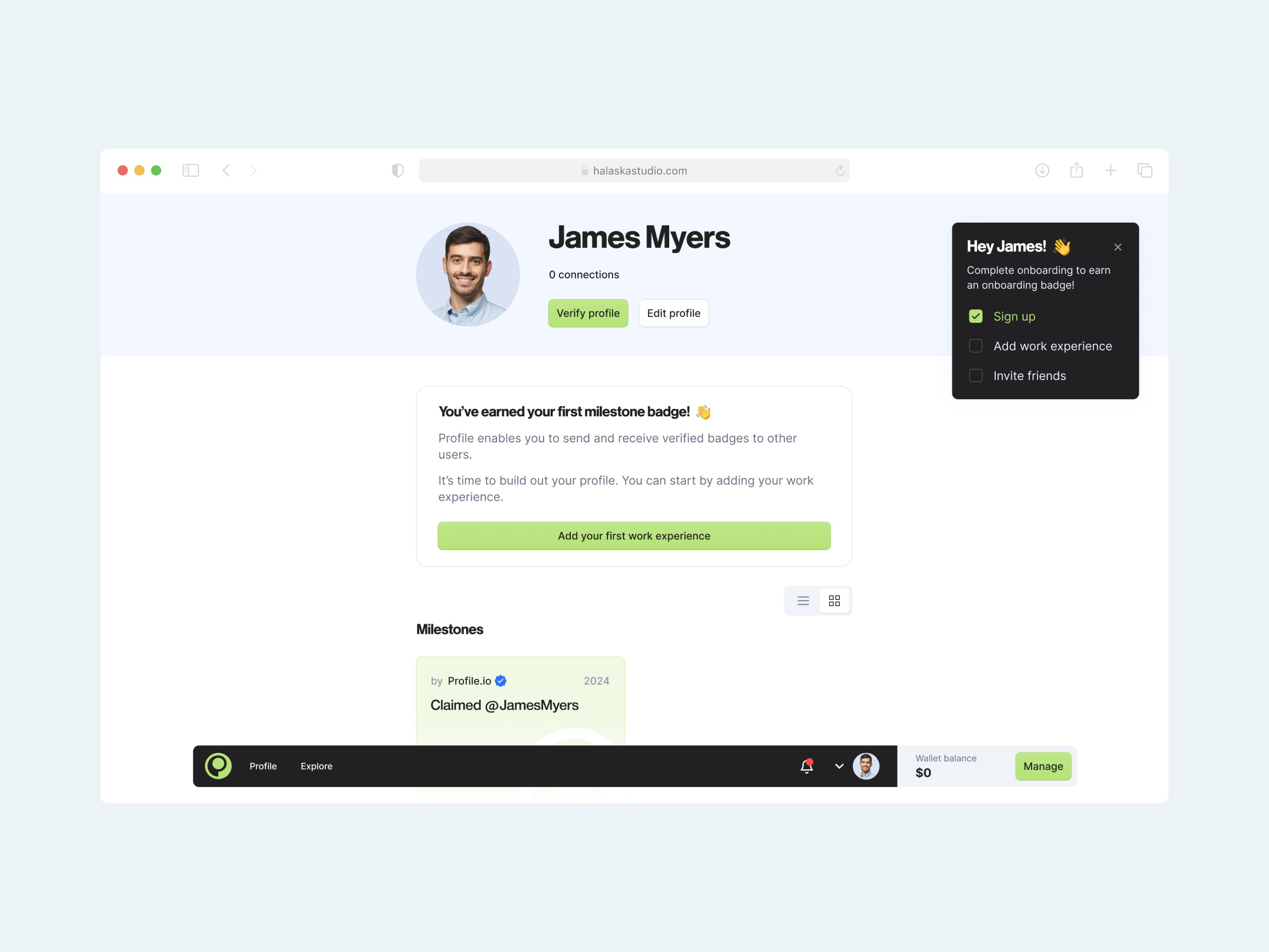 Profile io web3 account product design dashboard