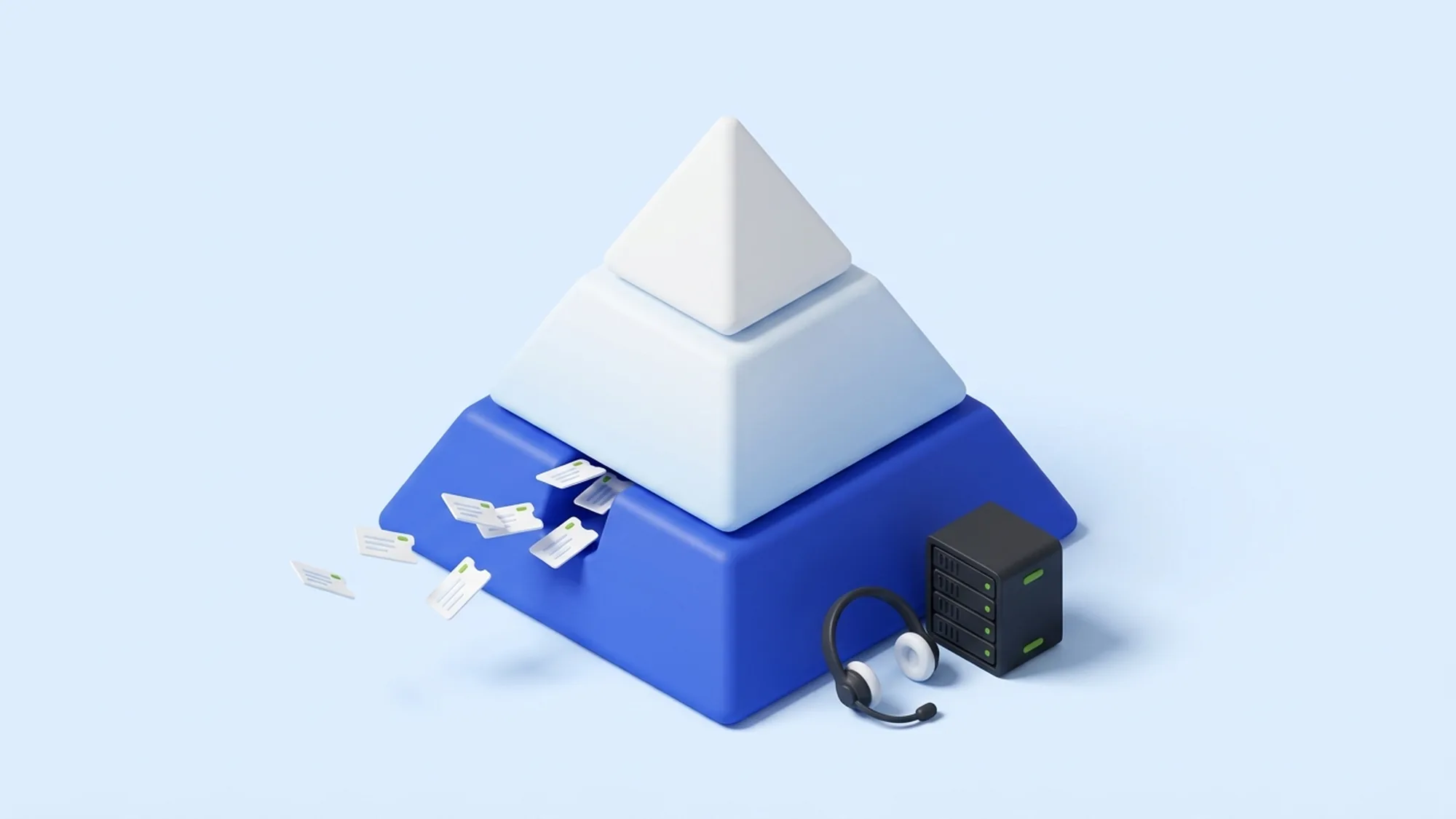 Illustration 3D de la segmentation du support informatique en niveaux L1, L2 et L3