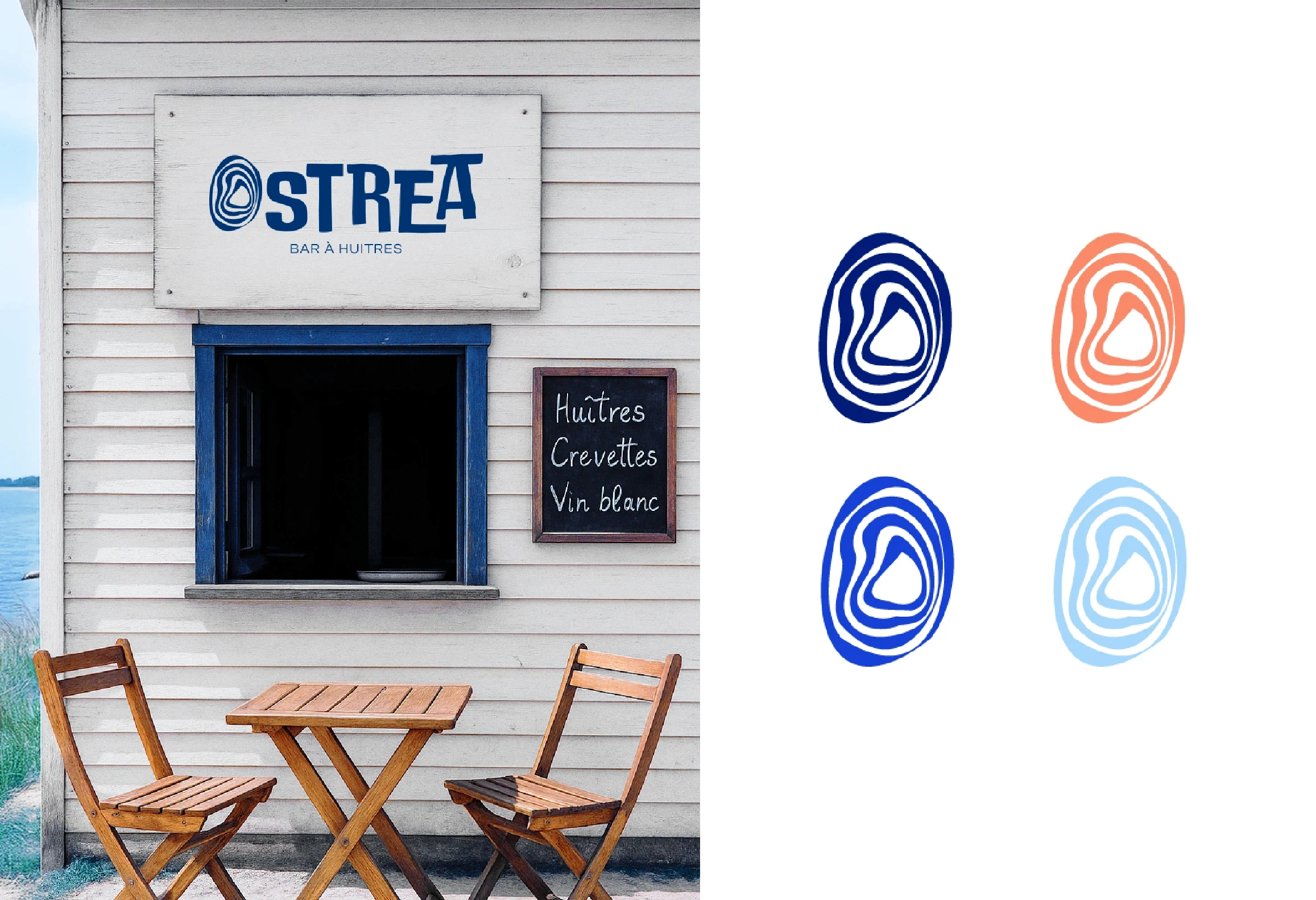 Identité visuelle du bar à huîtres OSTREA, branding marin moderne et authentique