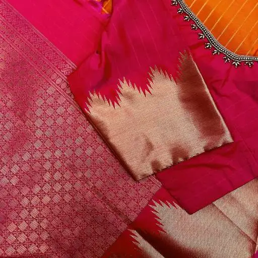 Bright Orange Semi Kanchivaram Art Silk Saree