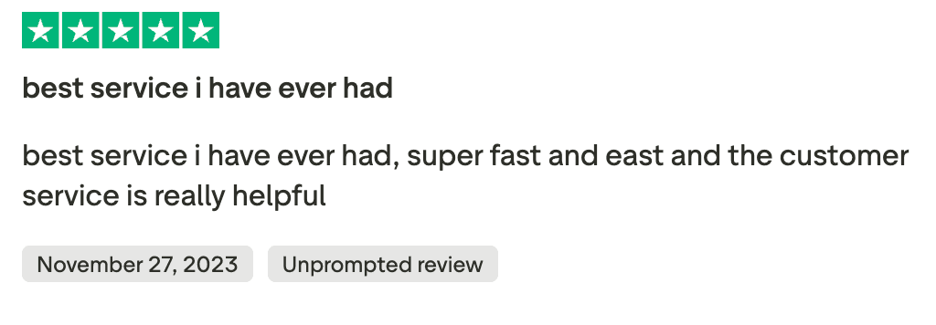 Five-star review about fast and helpful customer service