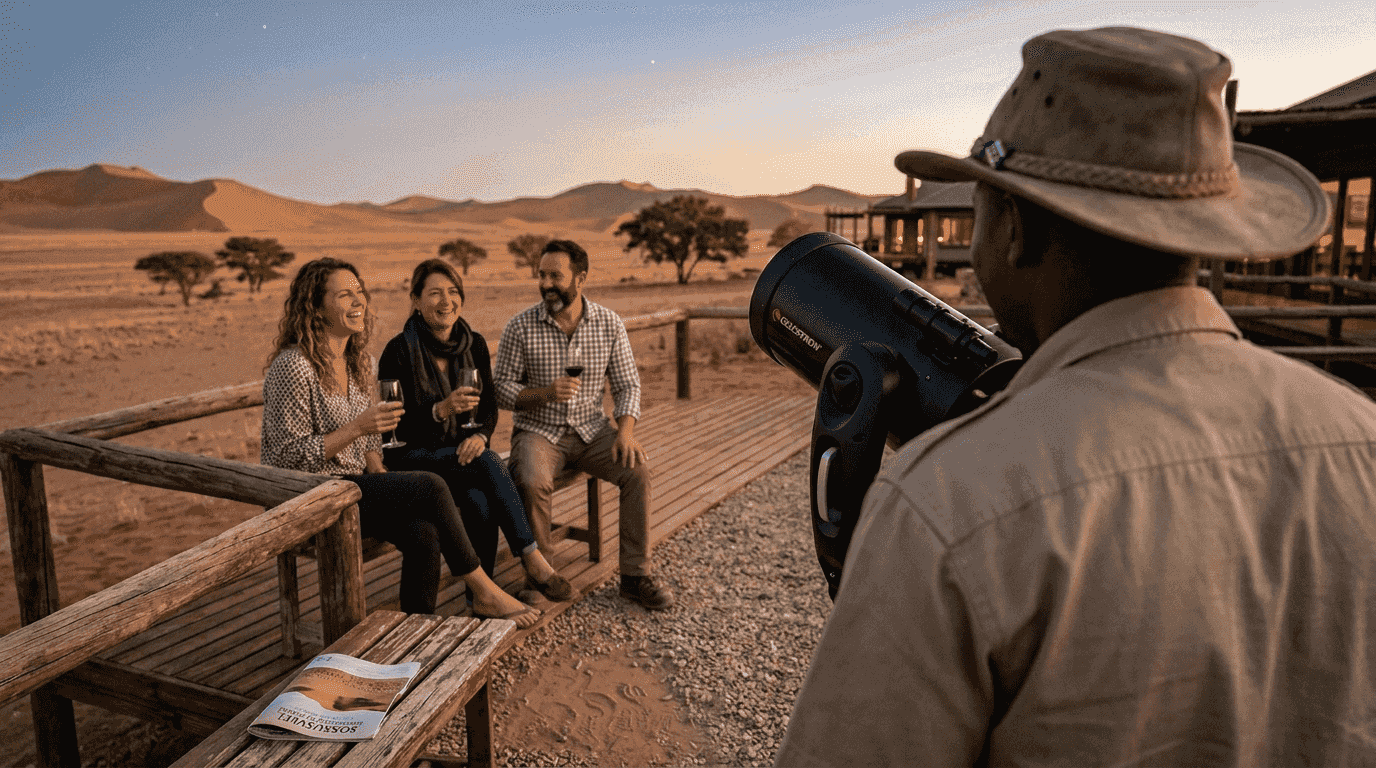 Luxury lodge observatory setup in Namibian desert