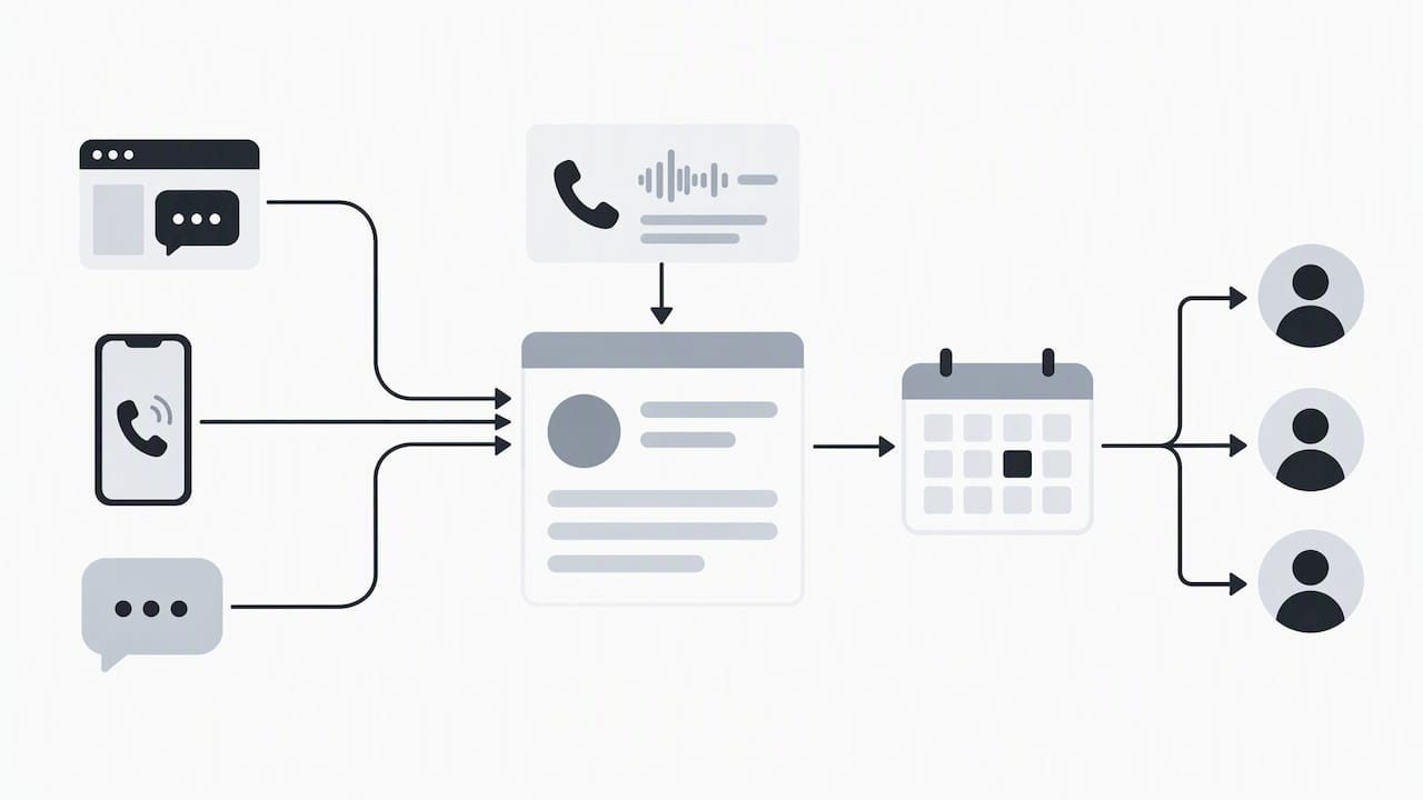 Lead channels connect through CRM and availability checks