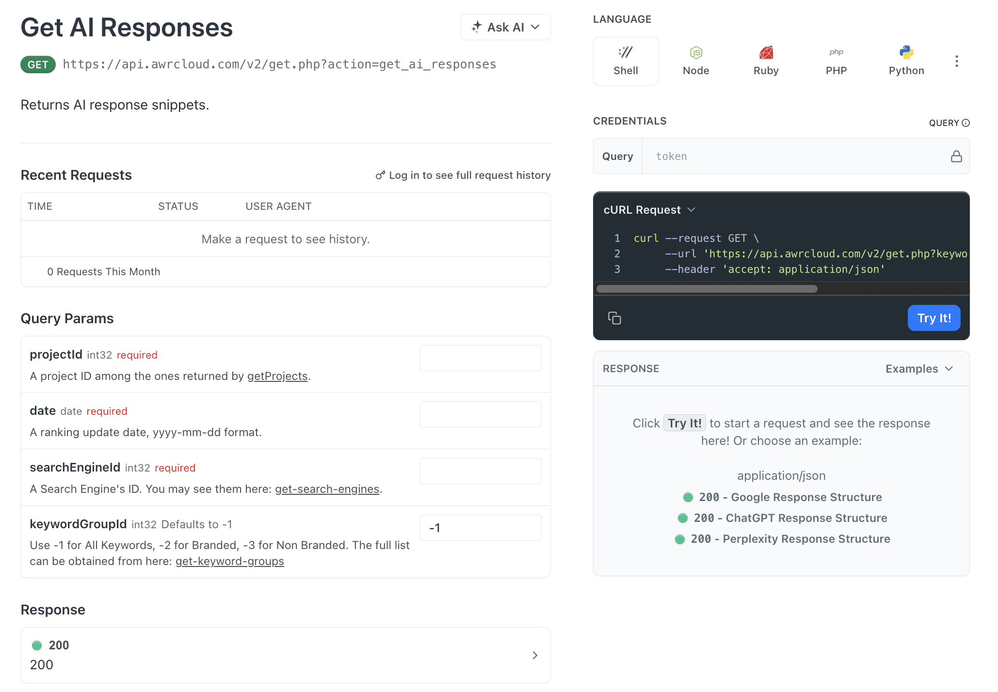 AI Responses API - Advanced Web Ranking