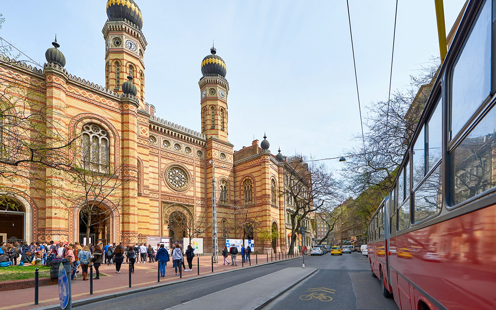 Central Synagogue Budapest viewed from hop-on hop-off bus tour.