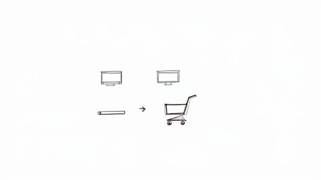 A smartphone screen showing a stylish shopping cart with several products, including a cross-sell offer for a complementary item.