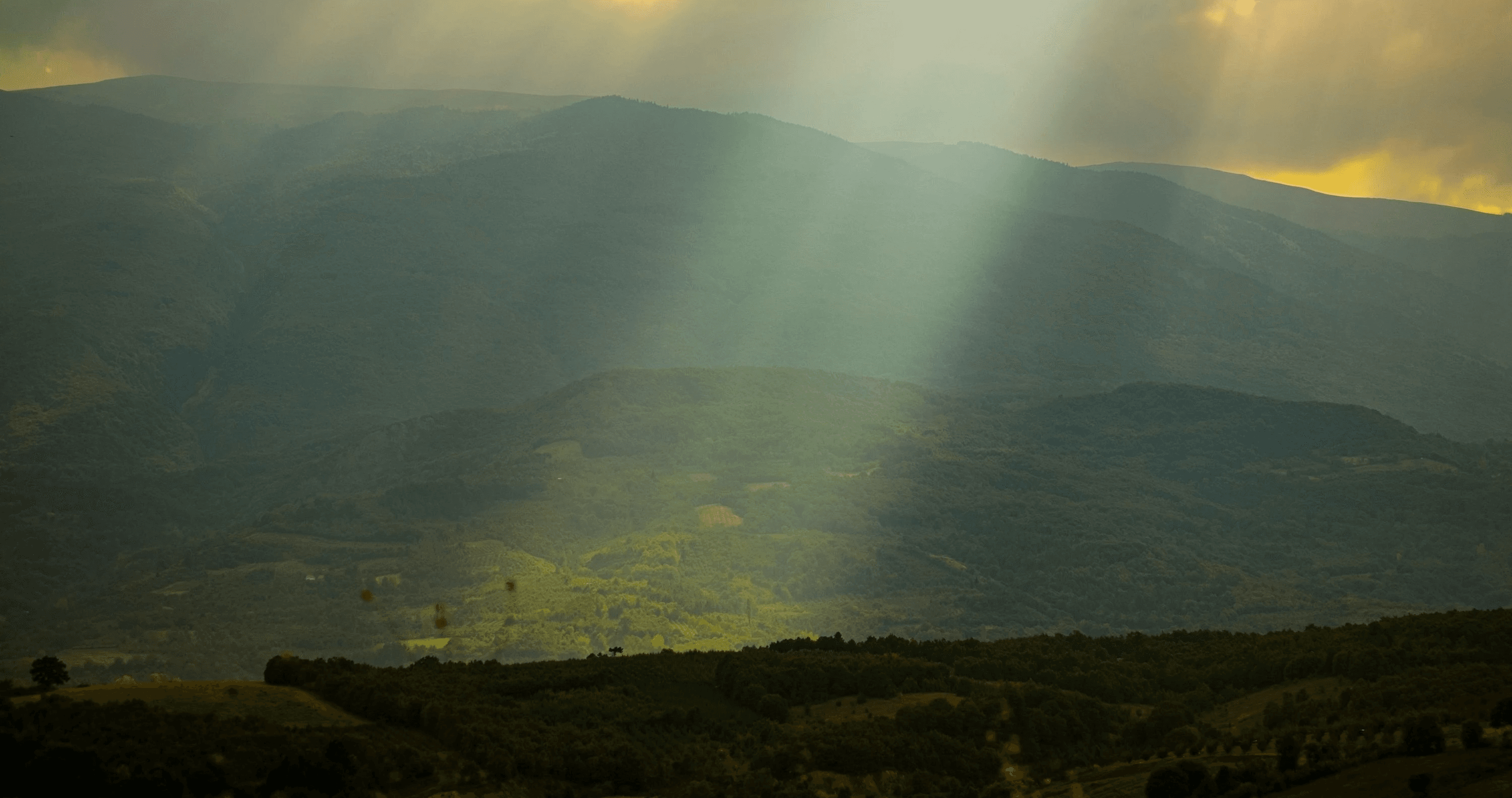Sunrays falling of the hills of sakleshpur