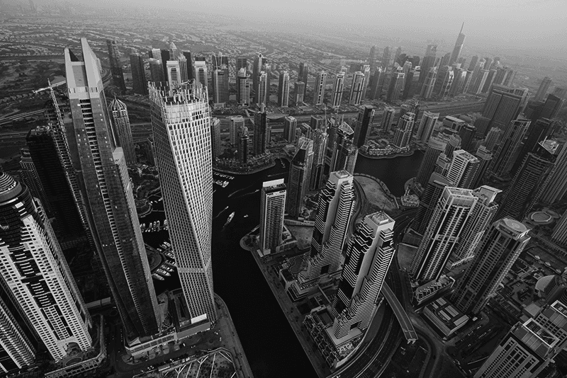 Aerial view of Dubai's downtown, our place of work.