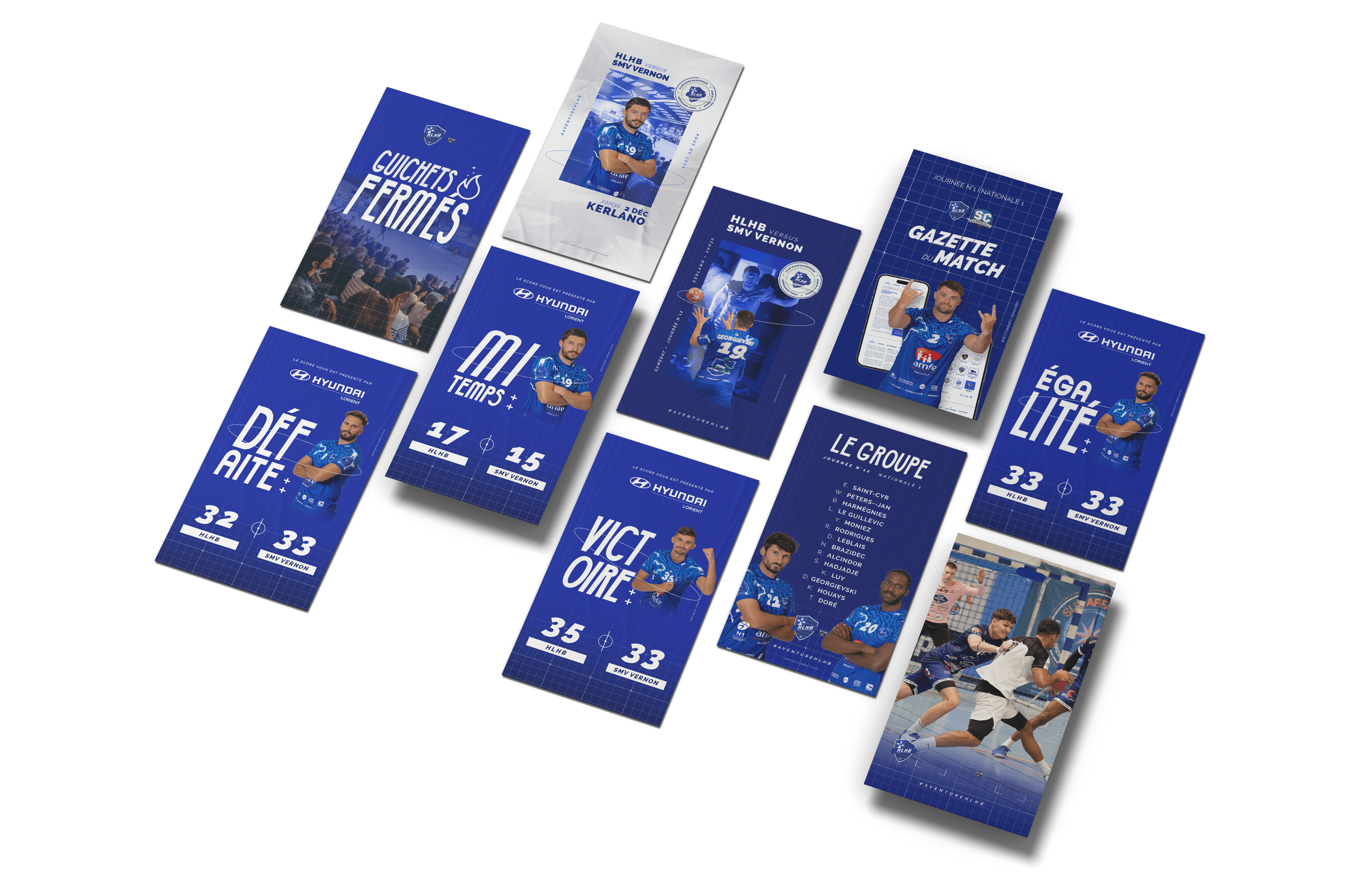 Templates de story Instagram pour le HLHB : annonces de match, score et mi-temps