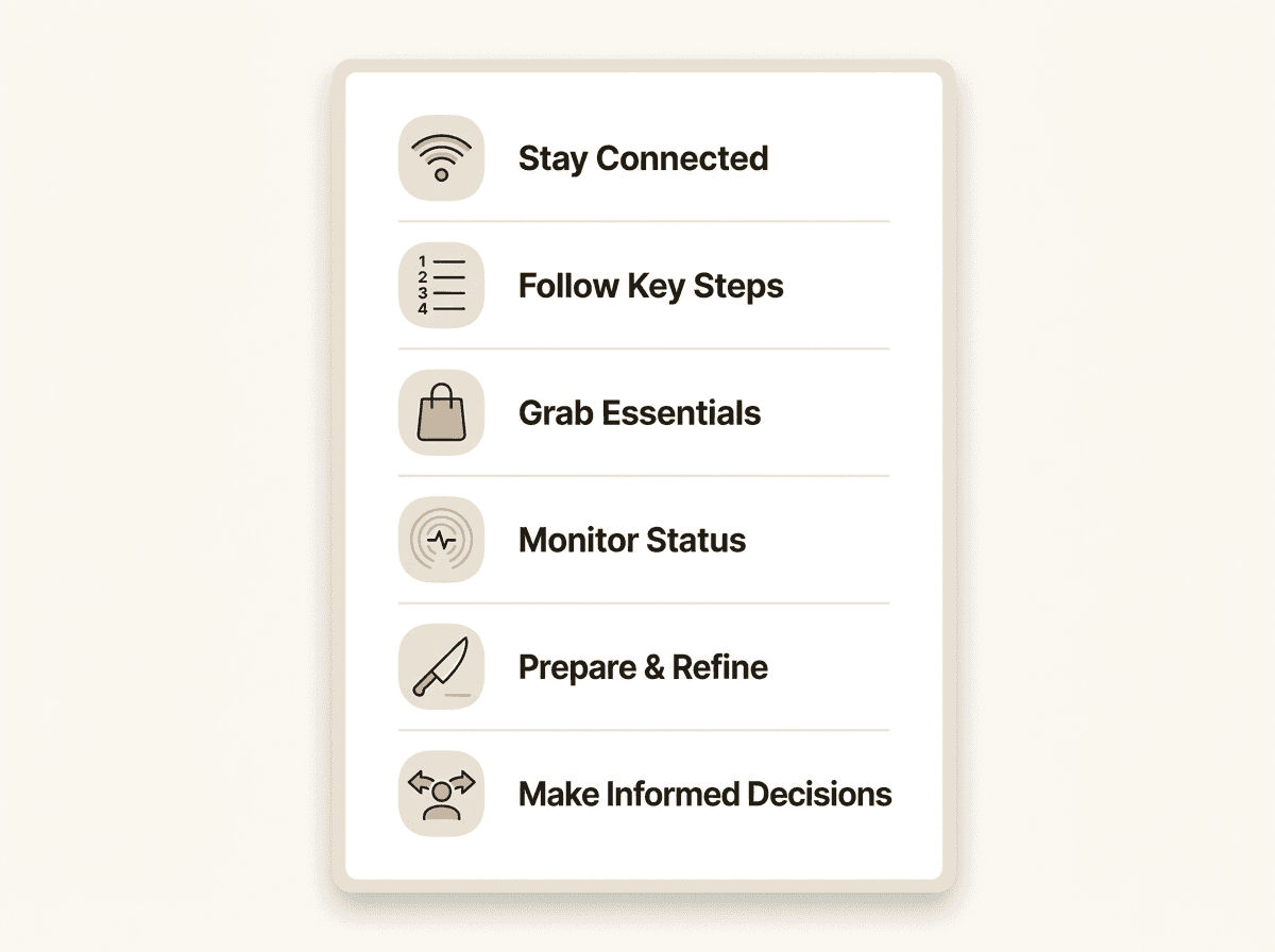 Smart kitchen key takeaways summary infographic with six icons