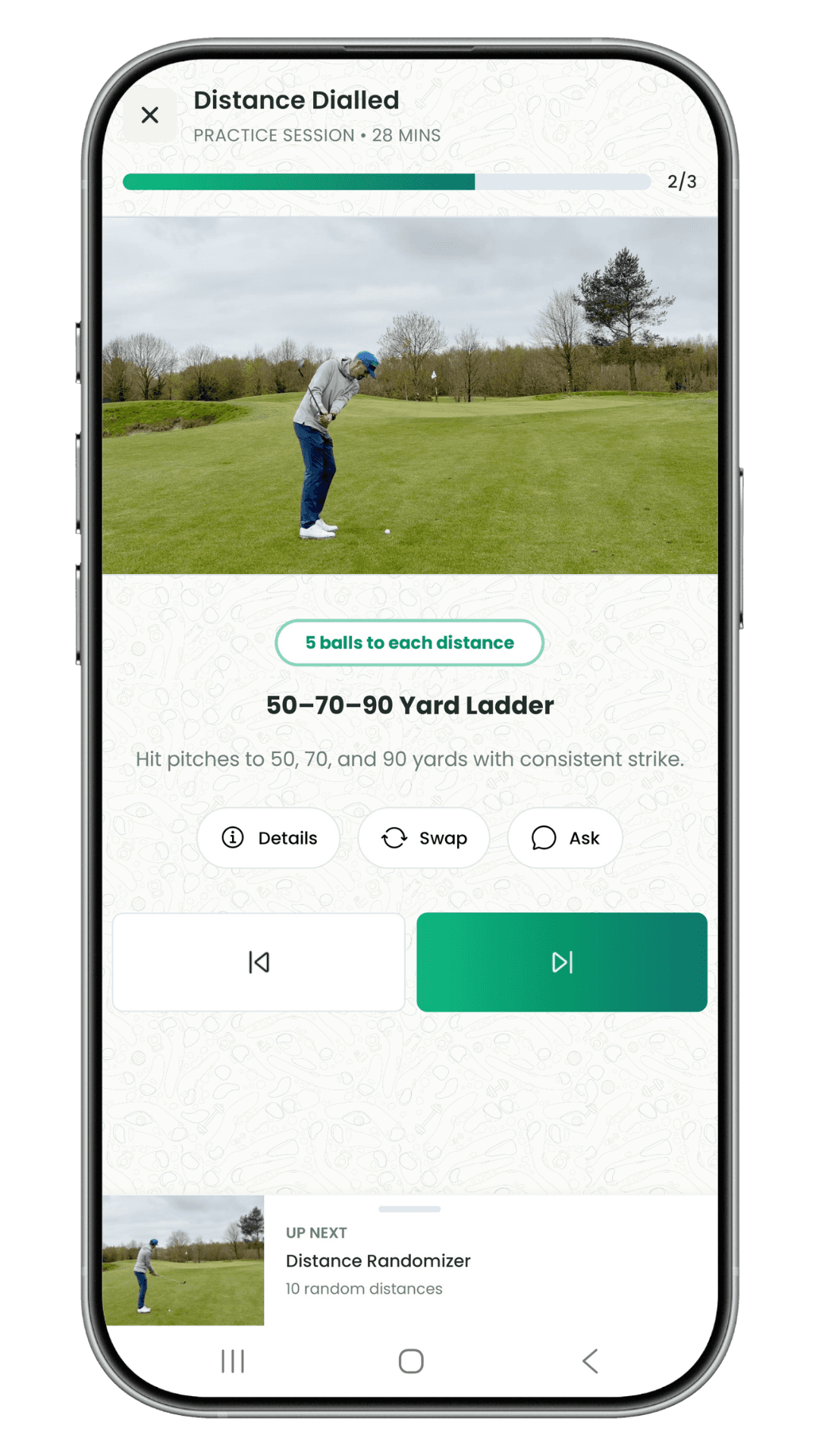AI powered golf practice sessions at the driving range and putting green