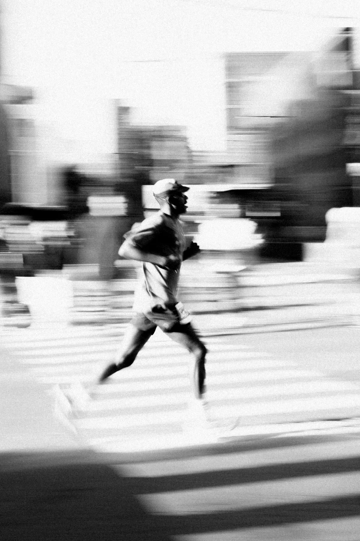 Black and white runner on a crossing