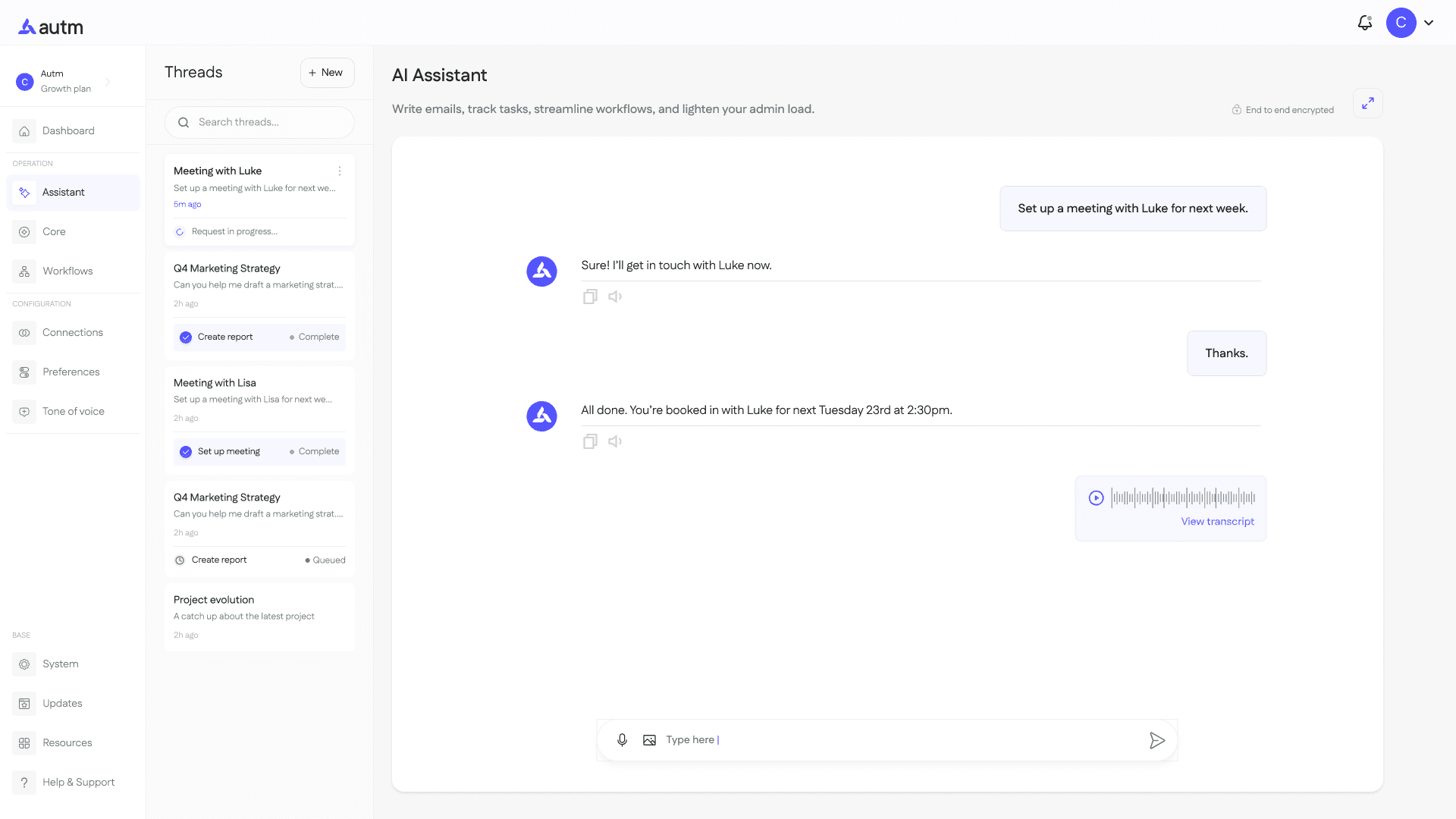 Business dashboard showing revenue, deals, customer list, growth chart, and new activity. 
