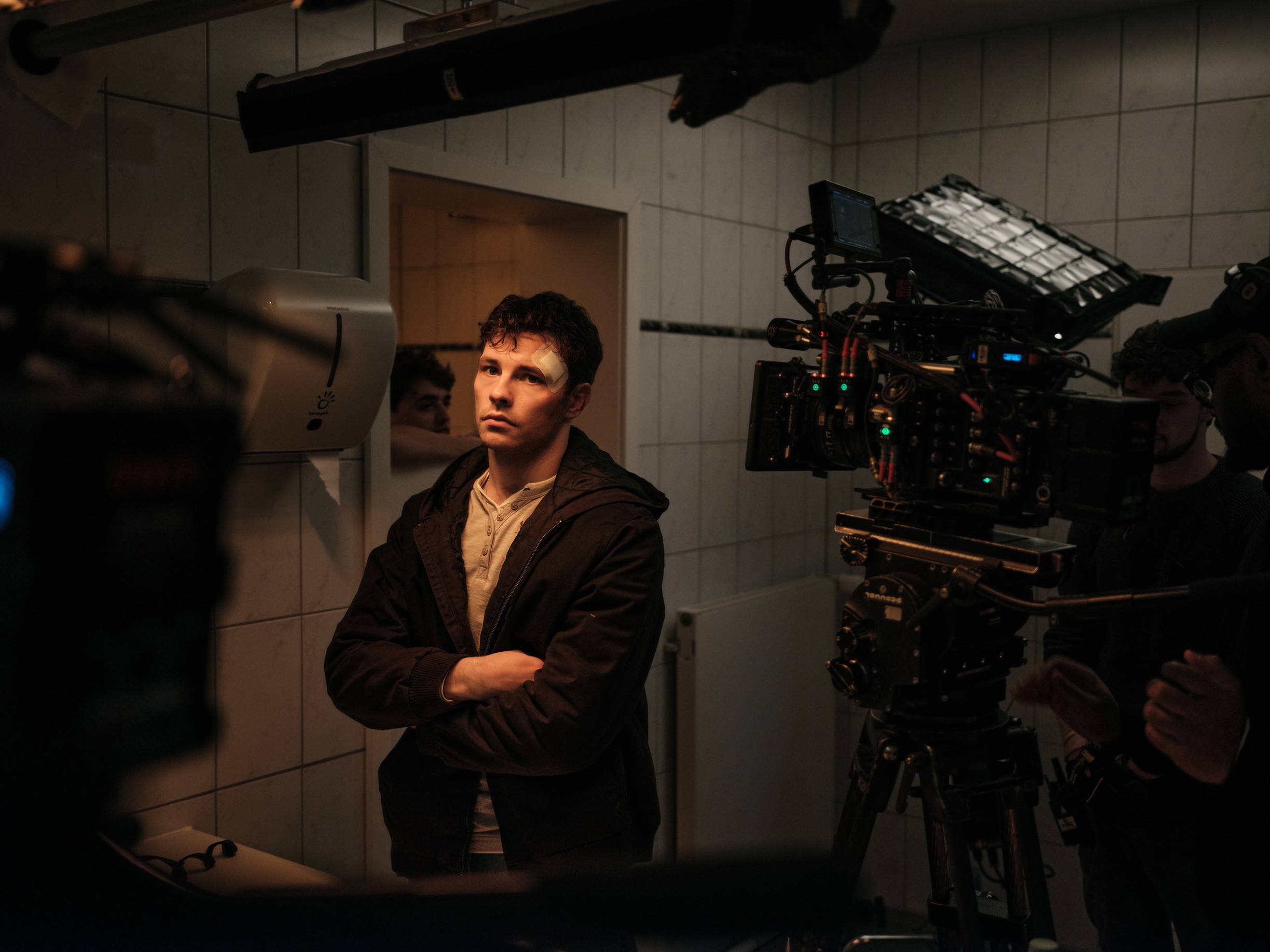 man in in front of camera