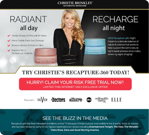 Landing page of beauty products