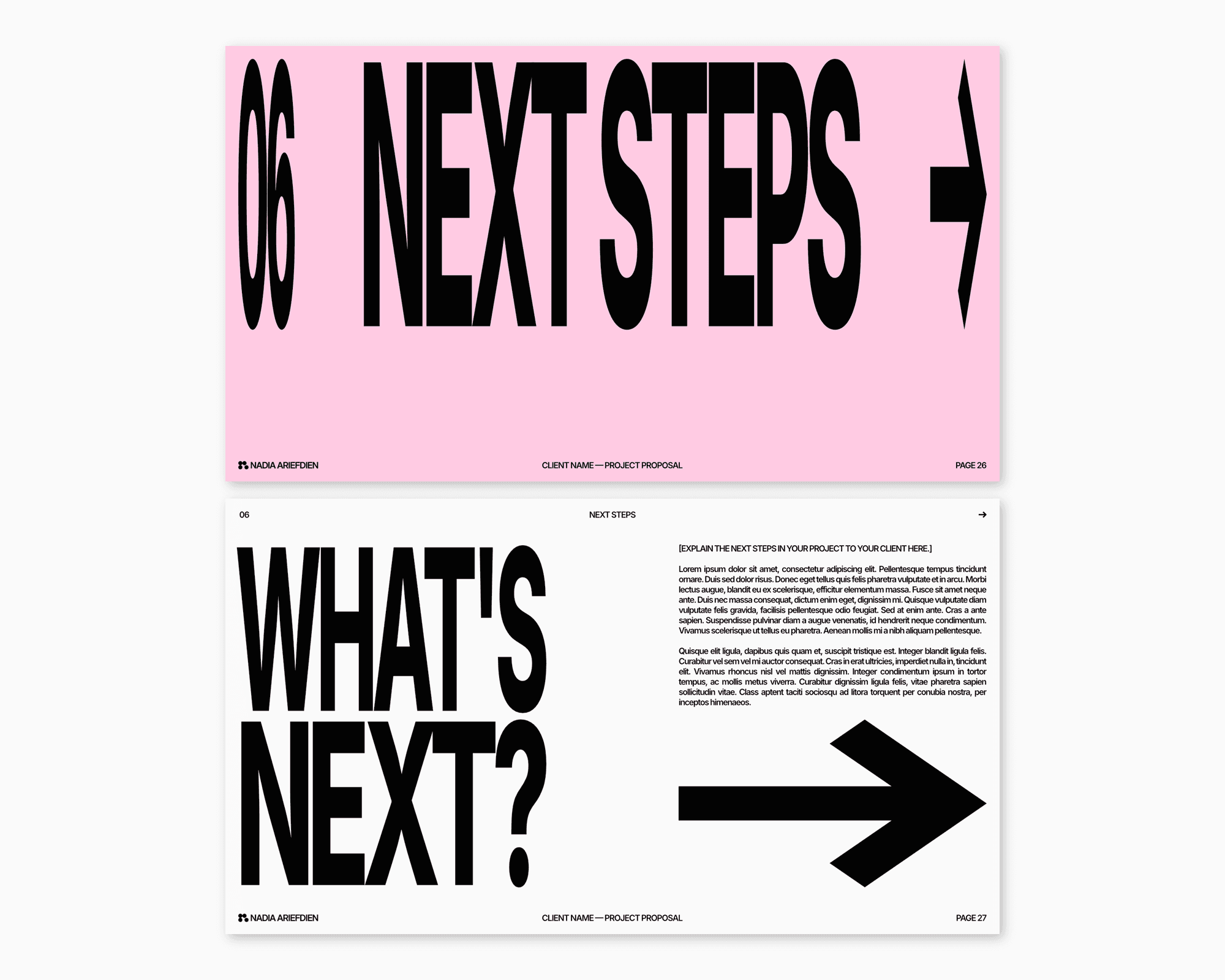 Two pages from Nadia Ariefdien's Project Proposal Presentation Template.