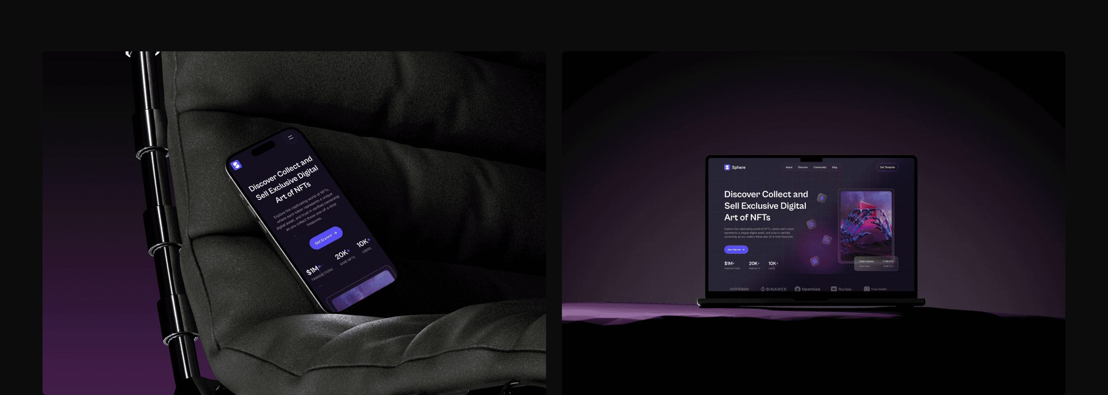 Preview of the Sphere website in mobile and desktop versions.