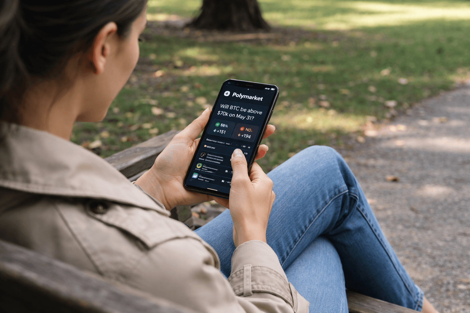 Person using Polymarket app - Polymarket Prediction Market: How It Works