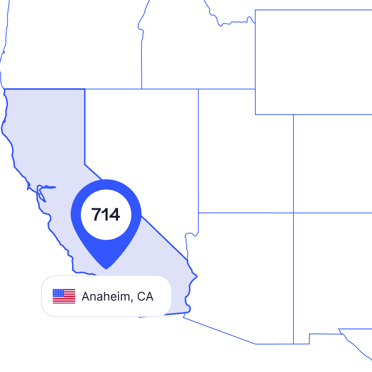 US map of 714 area code phone numbers and its coverage region