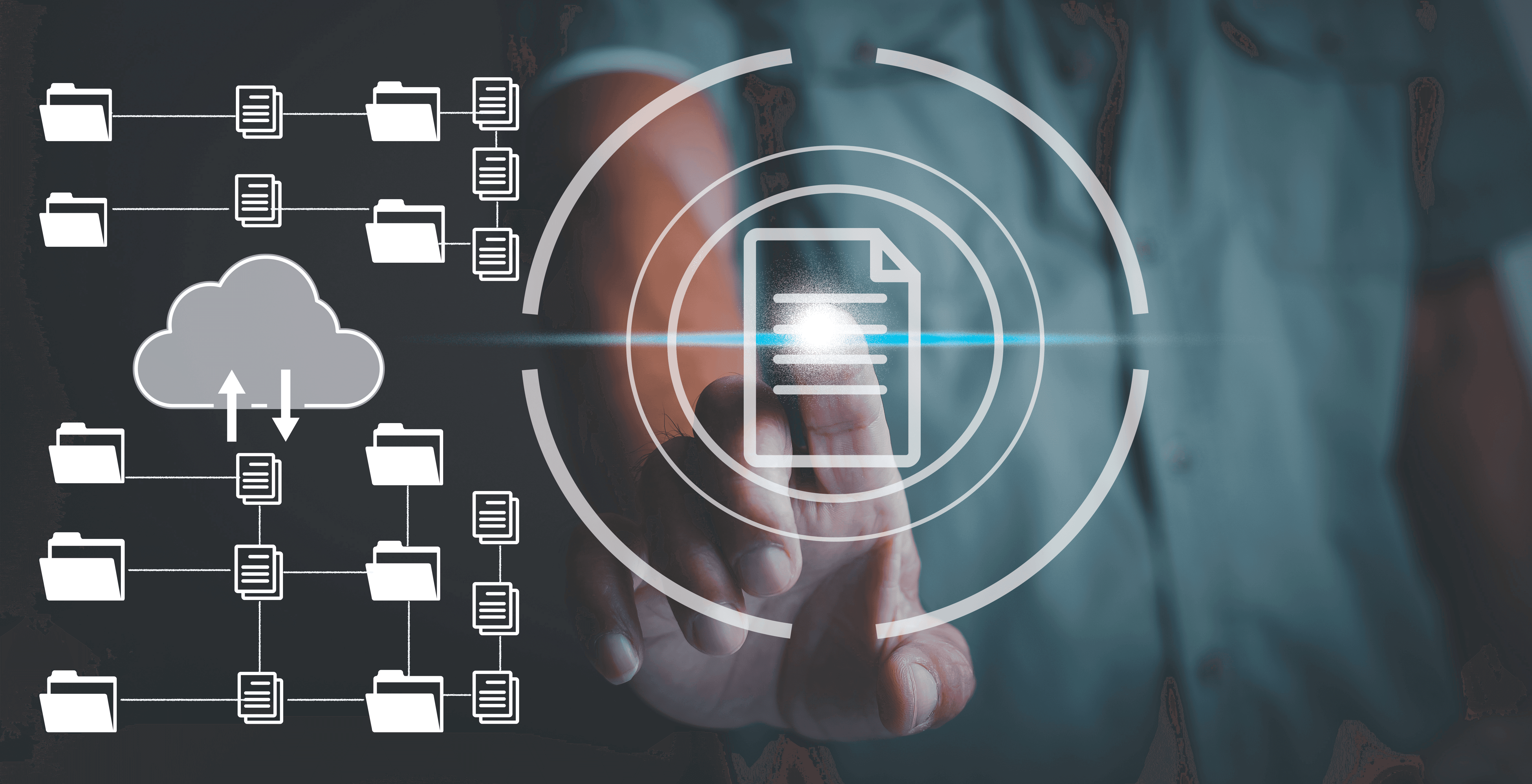 Man interacting with digital cloud files - Automate Document Generation