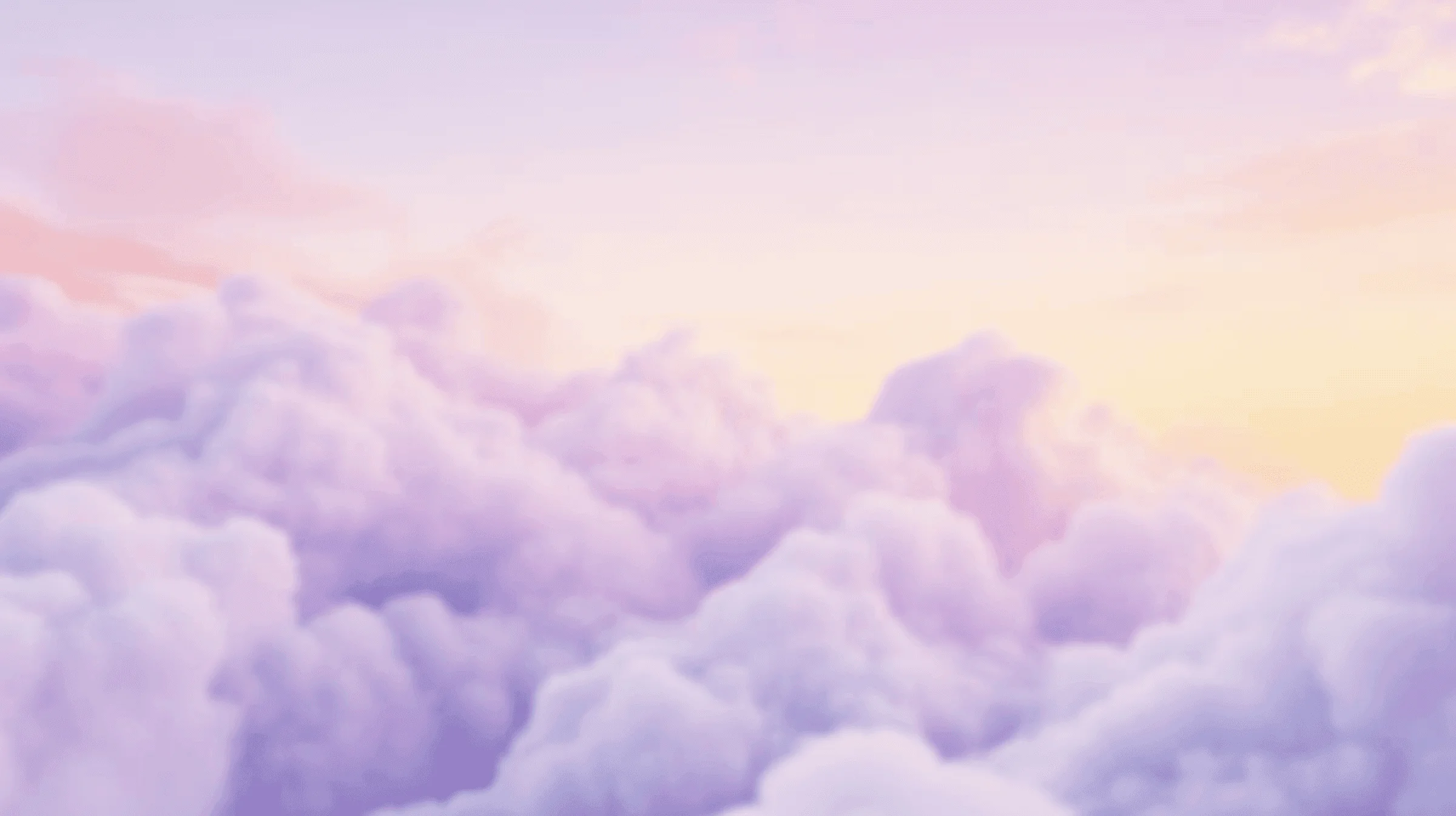 A serene sky at dawn, featuring soft, fluffy clouds in pastel pink and purple hues illuminated by the gentle glow of a rising sun.