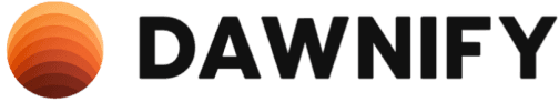 Dawnify logo featuring an orange gradient circular icon beside bold black text reading ‘DAWNIFY,’ representing an AI research platform.