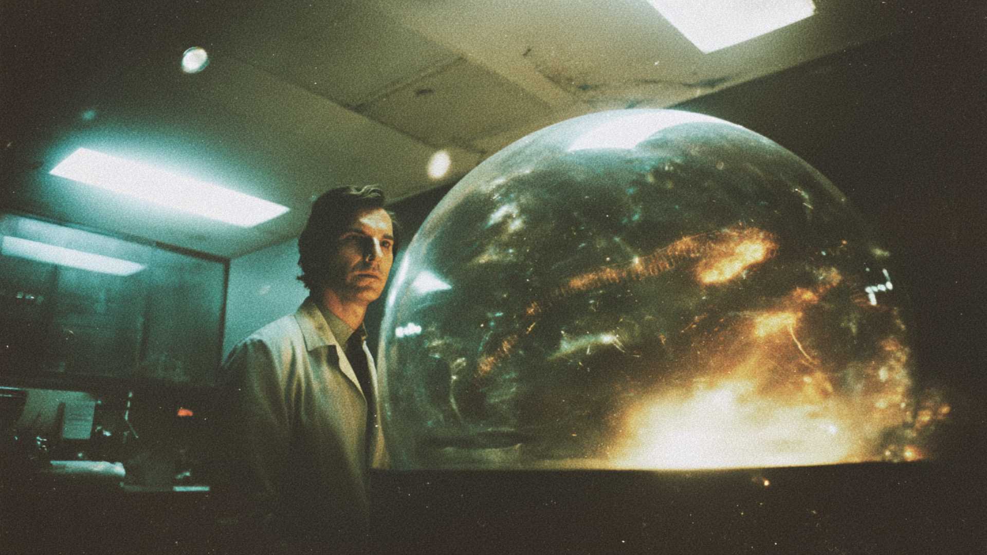 A cinematic shot of a scientist observing a holographic cellular structure, representing the shift from stock footage to high-end AI visuals in B2B marketing.
