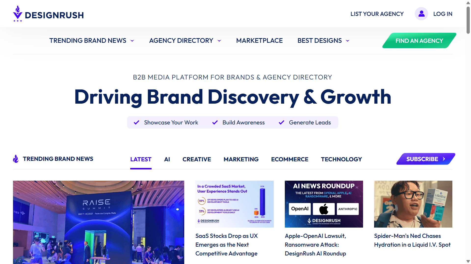 A view of designrush website Homepage