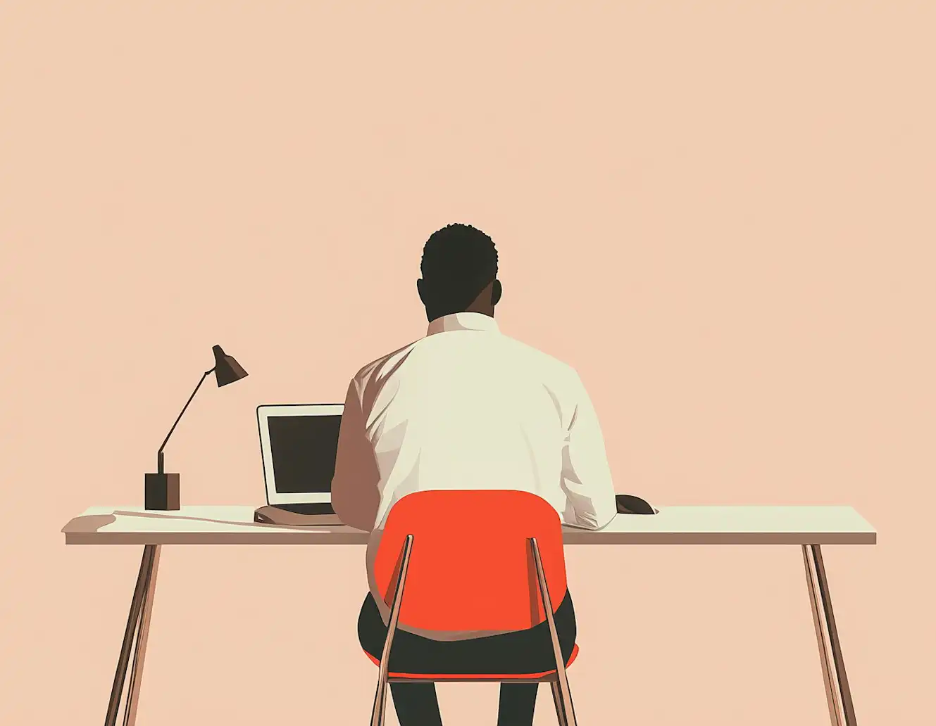 illustration of a black man working at a desk - clean minimal style
