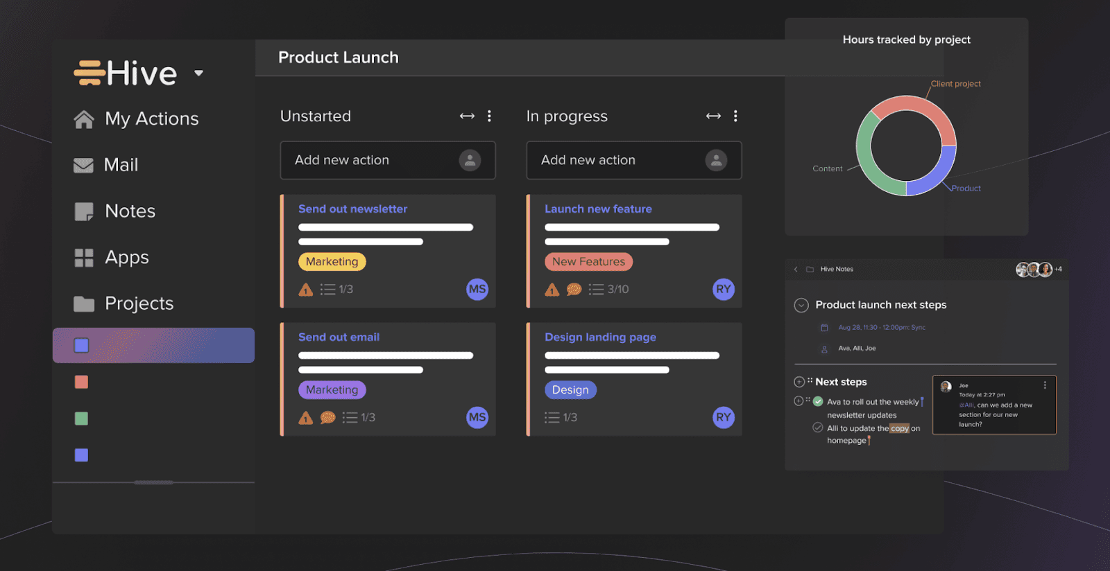 Hive project management tool interface