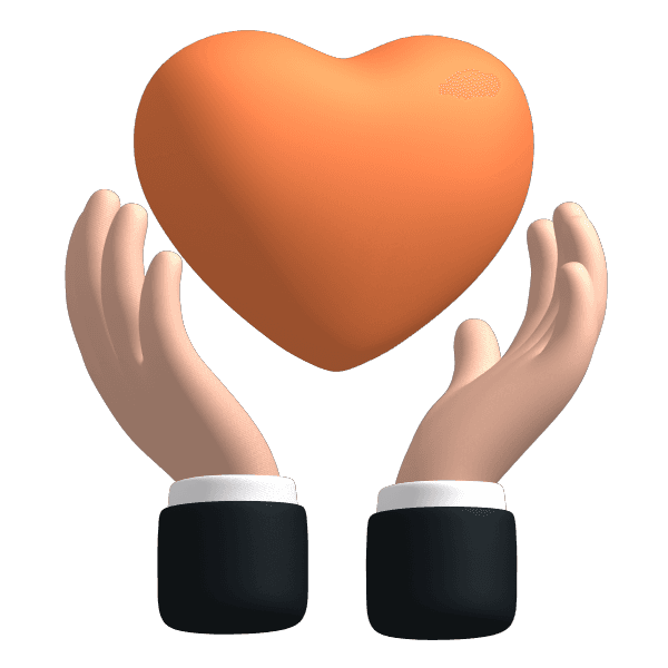 3D icon of two hands lifting an orange heart.
